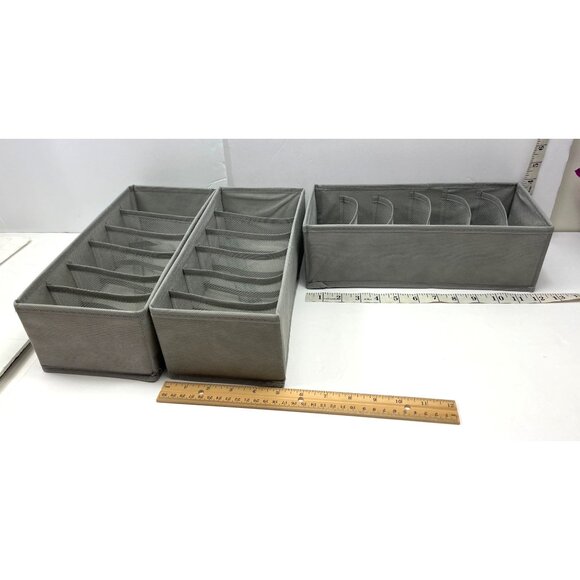 Foldable Drawer Organizers Set Of 3 W/ Mesh Dividers For Socks & Underwear Gray - Picture 2 of 6